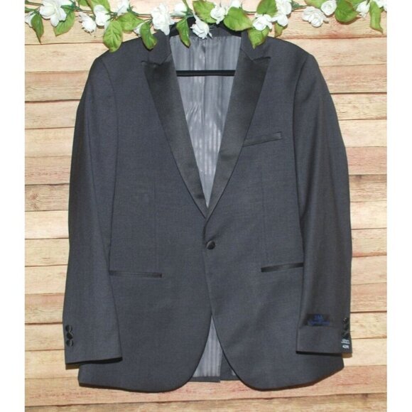 NWT Bryan Michaels Charcoal Gray & Black Tuxedo Suit Jacket Size 42R - Picture 1 of 9